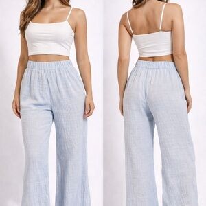 SHEIN Light Blue Straight Leg Linen-Blend Pants